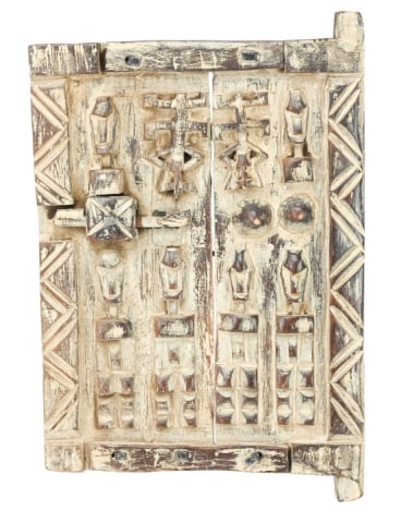 African Hand Carved and Painted Dogon Door: African Hand Carved and Painted Dogon Door. Measures 12 inches x 9 inches.