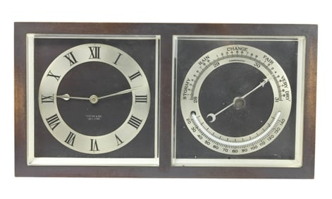 Tiffany & Co Bronze Chelsea Desk Clock Barometer