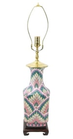 Chinese Porcelain Tobacco Leaf Table Lamp w Base