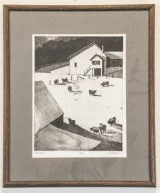 Robert Marsh Signed Engraving Titled Farmyard