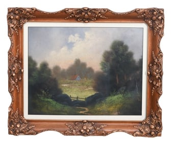 Antique 19th C Gouache Landscape Painting