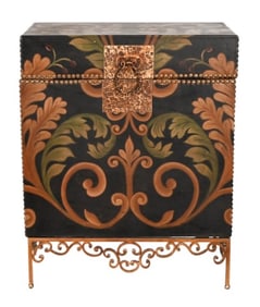 Leather Painted Chest with Nail Head Trim & Stand