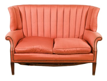 Antique Art Deco Upholstered Nail Head Trim Settee