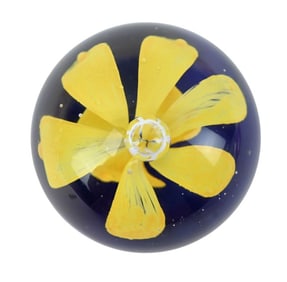 Murano Art Glass Paper Weight Yellow Flower