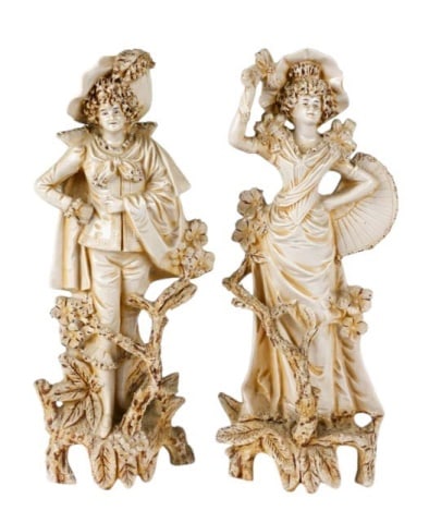 Pair Royal Dux Czech Porcelain Ivory Tone Statues: Pair Royal Dux Czech Porcelain Ivory Tone Statues of Male and Female. Statues are unmarked. Each measures 10 inches x 4 inches.