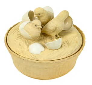 Antique English Caneware Covered Tureen Chicks