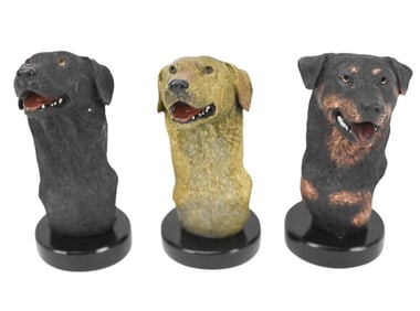 3 Kitty Cantrell LE Dog Busts Bronze Mixed Media