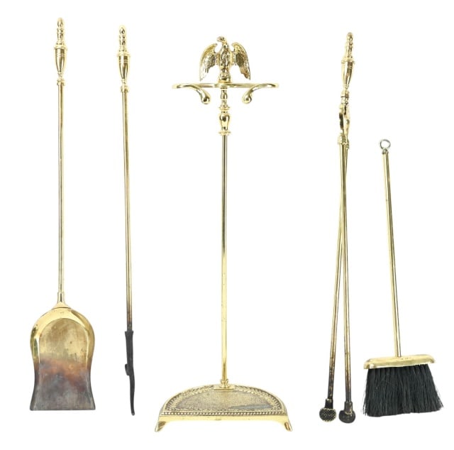 Brass Fireplace Tool Set w Eagle Finial (1 of 11)