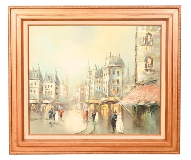 Signed Bauer Oil Painting on Canvas Paris Scene: Signed Bauer Oil Painting on Canvas Paris Scene.Measures 31 inches x 27 inches.