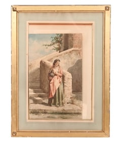 Frederico Bartolini Signed Watercolor Water Girl