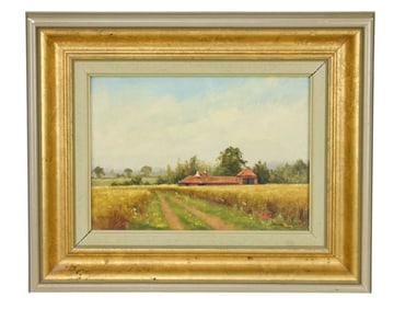 James Wright Signed Oil Painting of Farm Land