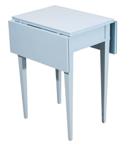 Custom Hand Painted Blue Drop Leaf Side Table: Custom Hand Painted Blue Drop Leaf Side TableFolded 26 inches x 16 inches x 20 inches.Extended 26 inches x 30 inches x 20 inches.