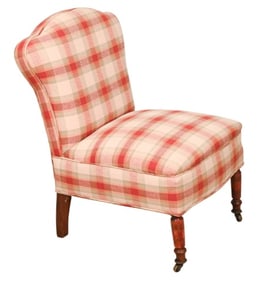 Custom Checkered Upholstered Slipper Chair