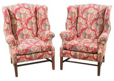Pair Custom Upholstered Wingback Chairs