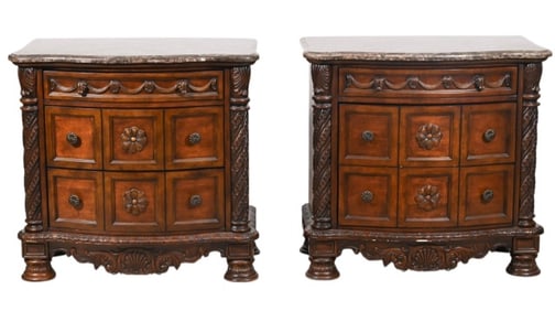2 Signature Design 3 Drawer Nightstands w Marble