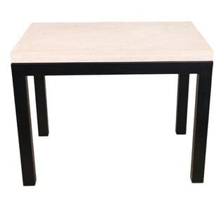 Mid Century Metal Leg Travertine Top Side Table