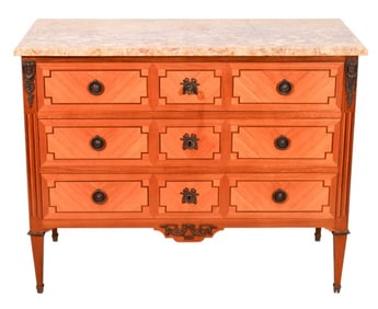Antique French Marquetry Marble Top Chest