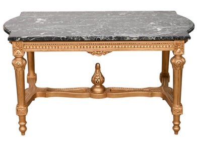 Louis XVI Style Carved Gilt Green Marble Top Table