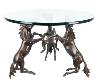 Cast Bronze Patina Triple Rearing Horse Table Base