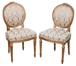 Pair Antique Gilt Custom Upholstered Chairs