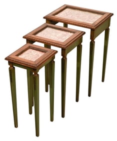 French Country Carved Toile Top Nesting Tables