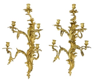 2 Gilt Bronze Louis XV Style Wall Candle Sconces