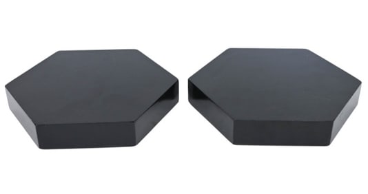 Pair Black Lacquer 6 Sided Wood Table Pedestals