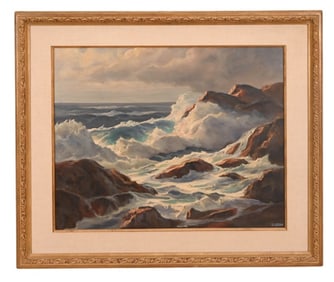 Bertha Larson Signed Mid C Oil Painting Sea Scape