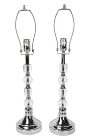 2 Stacked Glass Column Form Table Lamps & Shades