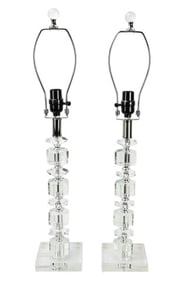 2 Stacked Crystal Column Form Table Lamps & Shades