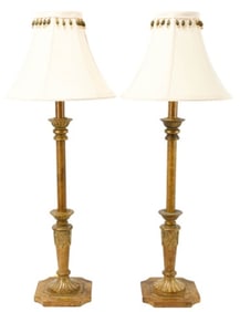 Pair Gilt Candlestick Lamps with Shades