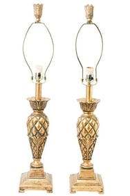 Pair Pine Cone Form Gilt Table Lamps