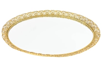 Art Deco Large Oval Ormolu Mirrored Vanity Tray