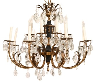 Hollywood Regency Bronze and  Crystal Chandelier