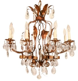 French Painted Iron Crystal 8 Light Chandelier