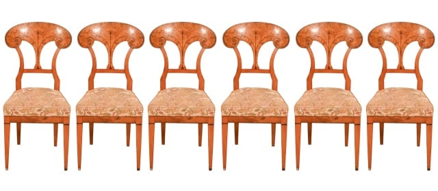6 Biedermeier Carved Upholstered Side Chairs