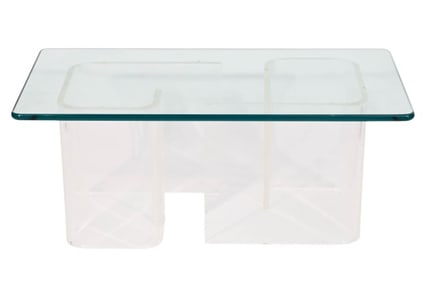 3 Piece Glass Top Lucite Legs Coffee Table