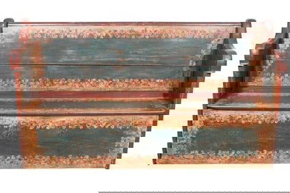 Antique Swedish Hand Painted Marriage Bench