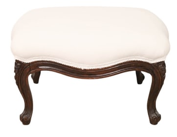 Antique French Provencal Carved White Linen Stool