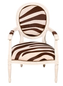 Louis XVI Style Carved Zebra Upholstered Fauteuil