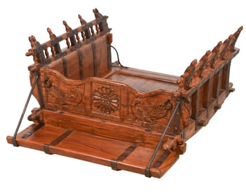 Antique Carved Wood & Iron Banded Elephant Howdah