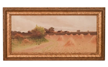 George Oyston Signed Watercolor Painting Farm Land