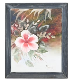 Minor Signed Oil Painting of Hibiscus Flower
