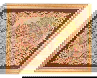 Needlepoint & Petit Point Sampler Dated 1841: Antique Hand Made Needlepoint & Petit Point Sampler with Renaissance Scene Dated 1841 and Signed A. Herzog. Framed measures 21 inches x 25 inches.