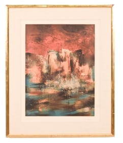Leonardo Nierman Signed Abstract Lithograph Sunset