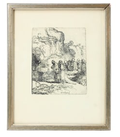 Antique Rembrandt Engraving Christ Carried to Tomb