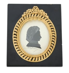 Antique Silhouette Painting w Ormolu on Wood Frame