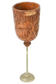 Antique 18th C Carved Coconut Bugbear Chalice