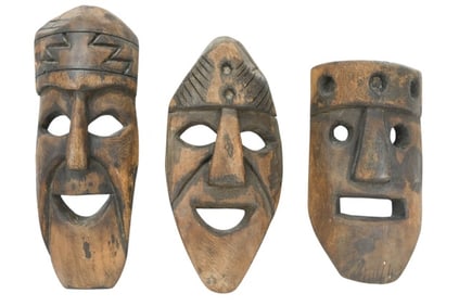 3 Indonesian Hand Carved Tribal Masks
