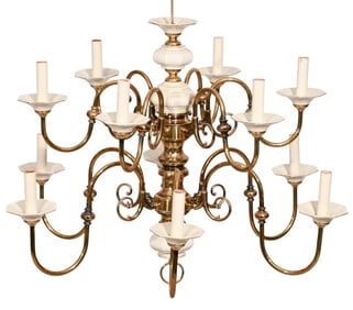 Georgian Style Brass and Porcelain Chandelier